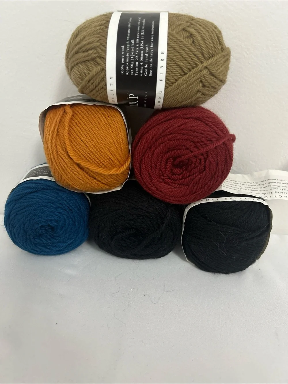 Jo Sharp Wool Yarn Lot Of 8 Mixed Skeins Black Yellow Red Tan Blue